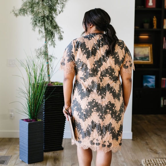 Chevron Lace Dress Charcoal & Blush Combo - Picture 3 of 8